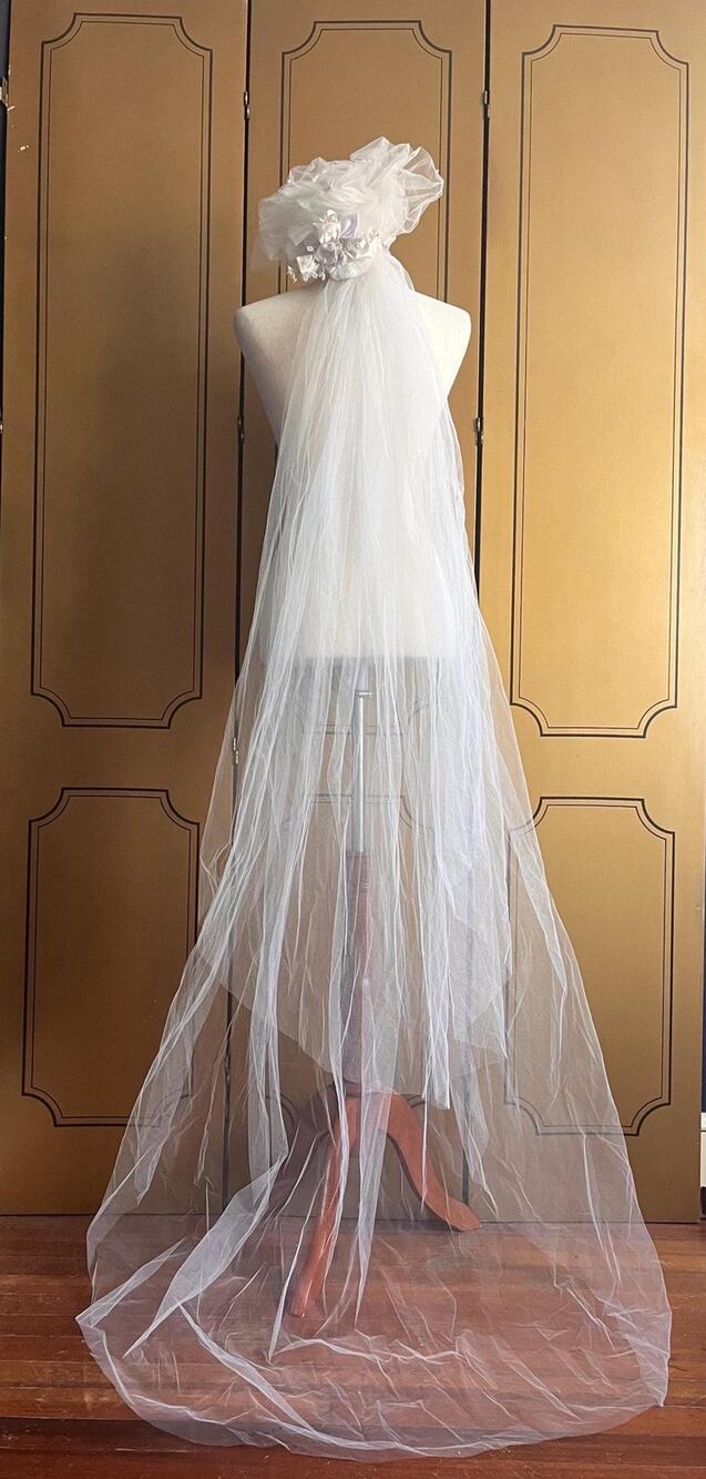 Vintage tulle wedding veil, 2 layers with tiara, beads and embroideries